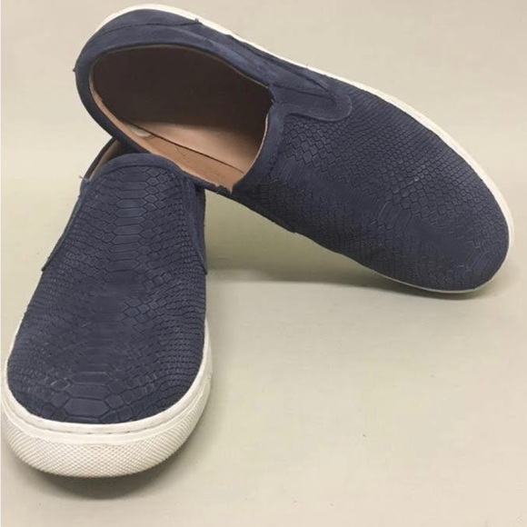 Vince Camuto Shoes - Vince Leather Snakeskin Embossed Slip On Sneakers Comfy Suede Shoes Navy Blue 9M